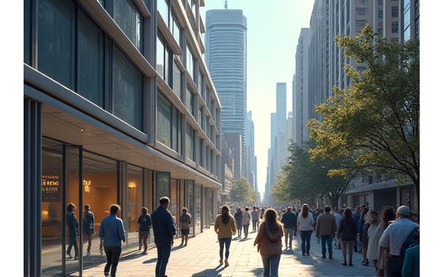 Photo of Sydney in the 1990s and a small, bustling office building