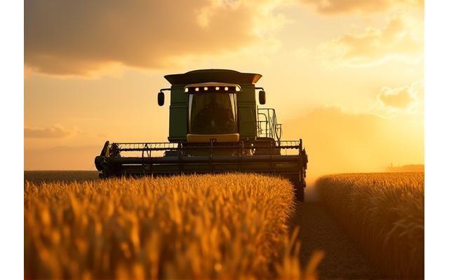 Modern tractor harvesting crops in a field