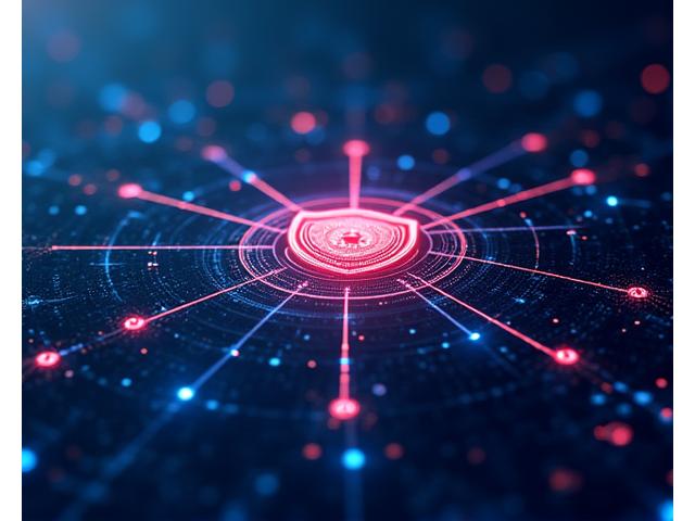A glowing, secure digital network grid protecting abstract representations of data and business assets from external threats, symbolizing cyber security.