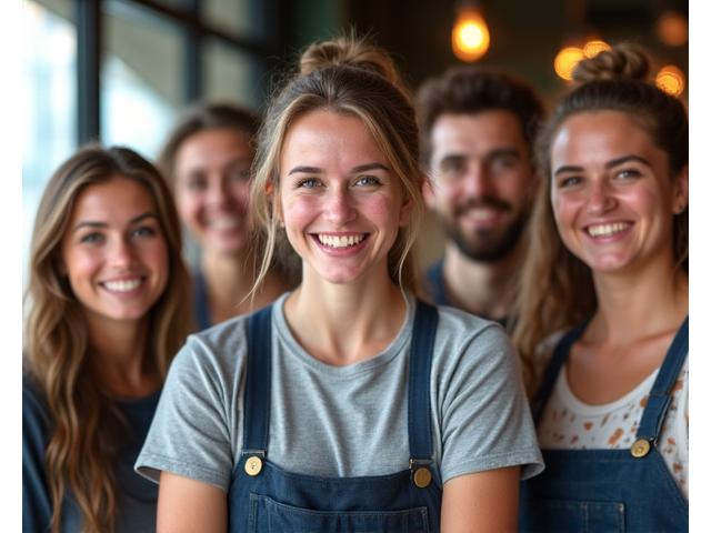 A diverse group of small business owners (cafe owner, florist, online retailer) smiling with confidence, symbolizing growth and protection offered to SMEs.