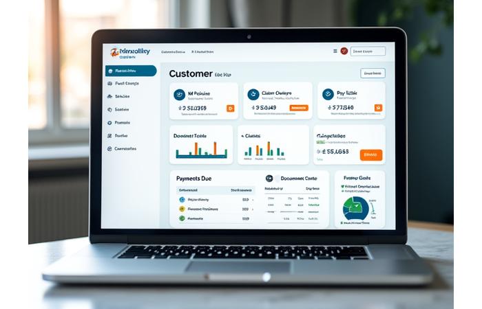Screenshot of a modern, user-friendly insurance customer portal dashboard showing policy details, claim status, and payment options.