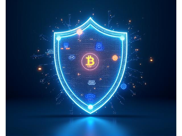 Abstract representation of digital assets, including code, cryptocurrency symbols, and cloud icons, enveloped in a strong protective digital sphere.