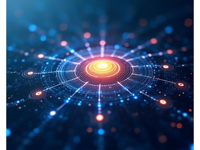 Abstract depiction of digital security with intertwined data streams forming a protective shield, glowing with warm orange and light blue accents.