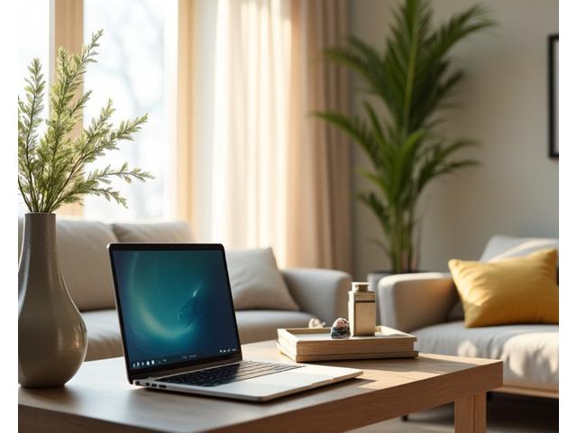 A stylish living room scene displaying electronics, art, and furniture, subtly highlighting valuable household contents.