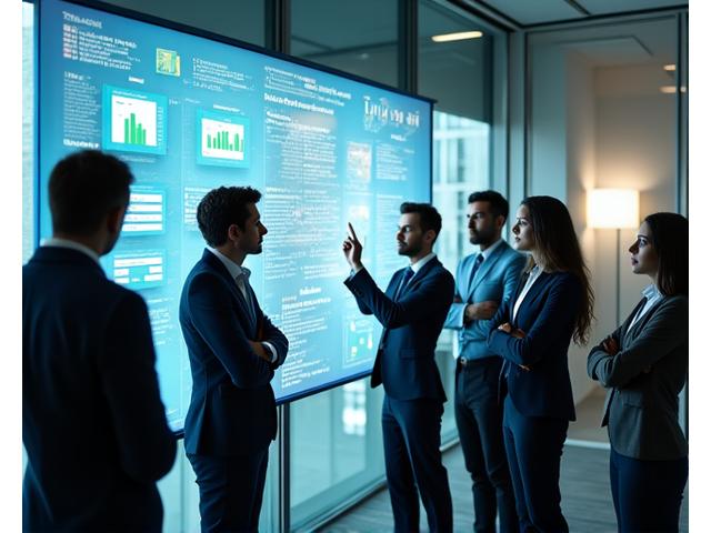 Group of diverse professionals collaborating in a modern office, representing a larger enterprise solution.