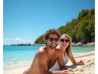 Couple enjoying a beach holiday in Australia, symbolizing worry-free travel.