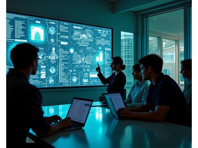 Business team collaborating, secure data systems