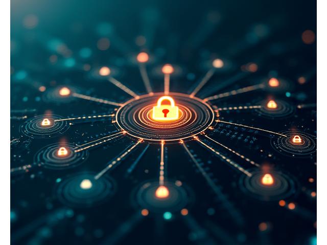 Abstract depiction of digital security and legal compliance symbols