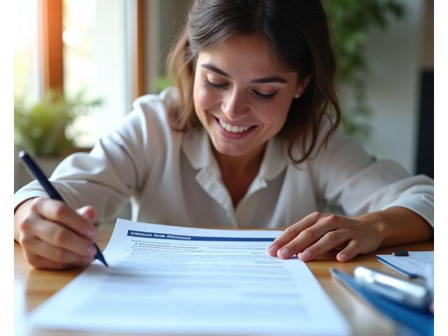 A person reading a clear, open insurance policy document on a modern desk